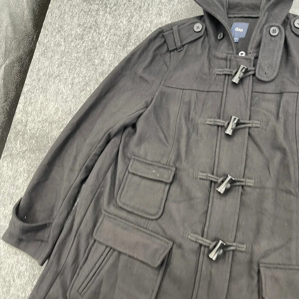 Gap Jacket Mens Large Black Wool Blend Hooded Toggle Duffle Coat